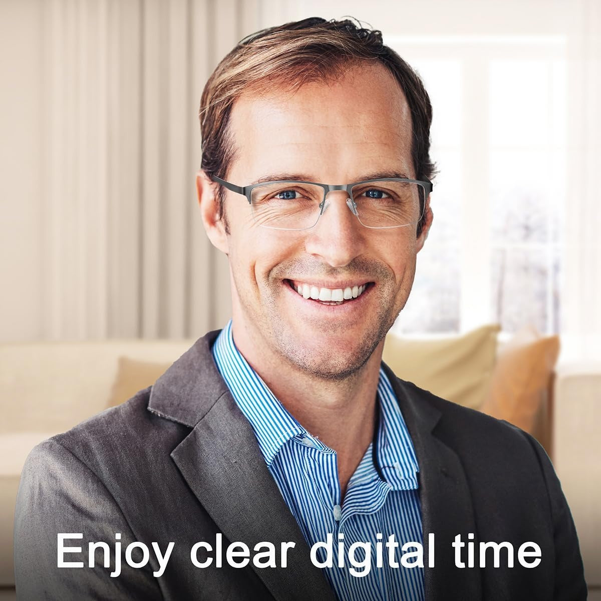 5-Pack Reading Glasses Men Blue Light Blocking Eyeglasses Metal Half Frame Gunmetal Spring Hinges